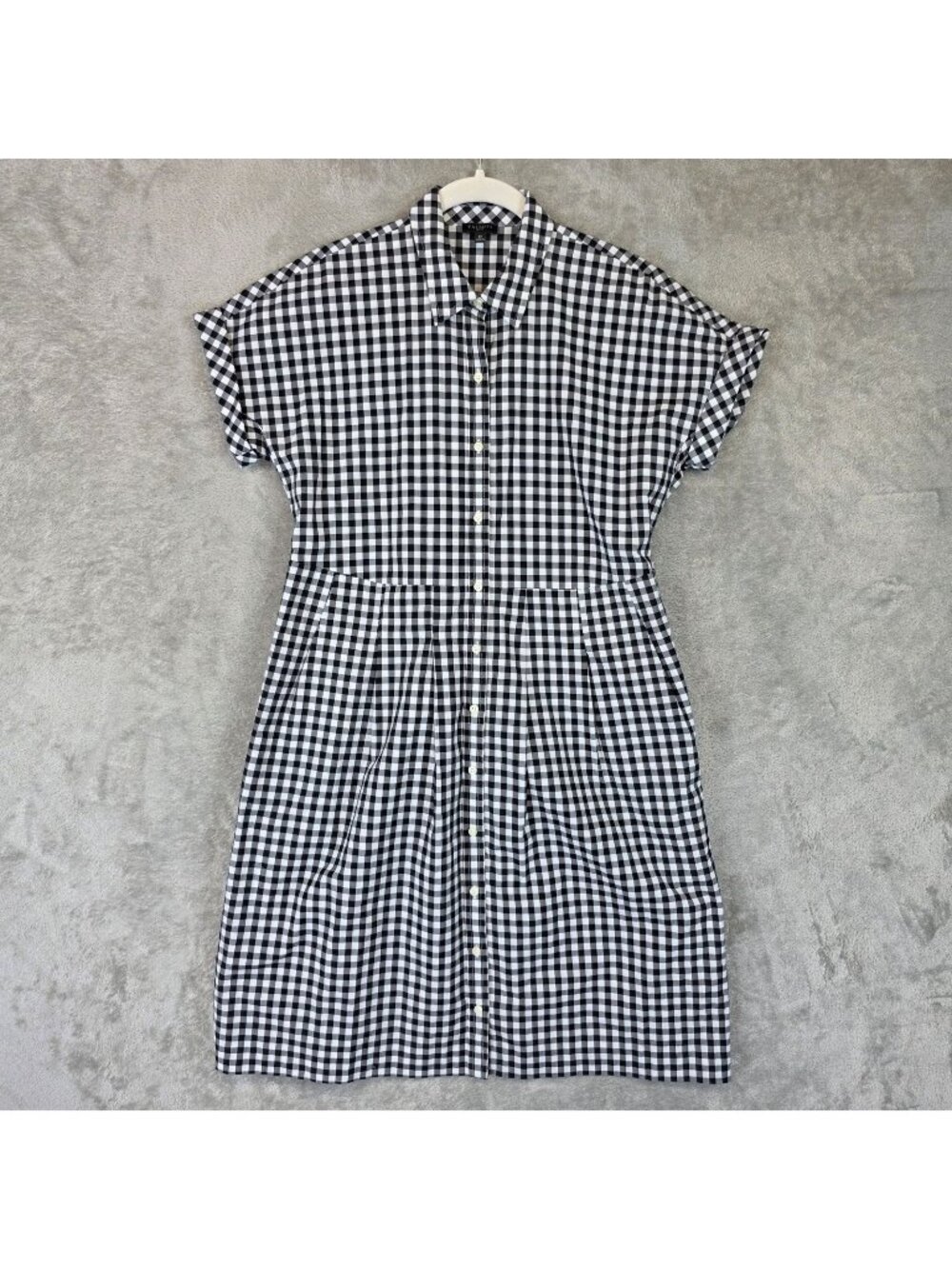Talbots Shirt Dress Womens 6P Petite Black Gingham Short Sleeve Button Front
